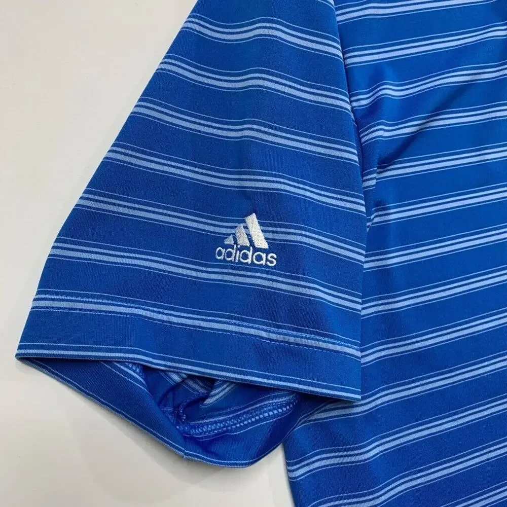 Adidas Polo Shirt Mens M Medium Harbor Cloud ClimaLite Striped Golf Performance